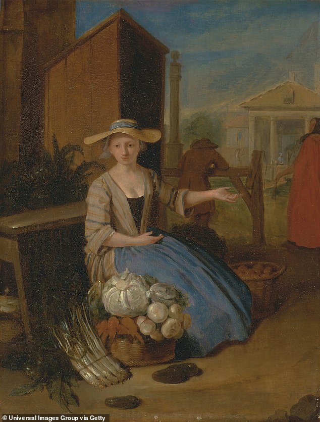 Some enterprising hawkers would load up their baskets at Covent Garden and then sell their cabbages and lettuces, their apples, pears and cherries, in the wealthier squares and streets. Pictured: Vegetable Seller, Covent Garden, by Pieter Angillis, c.1726