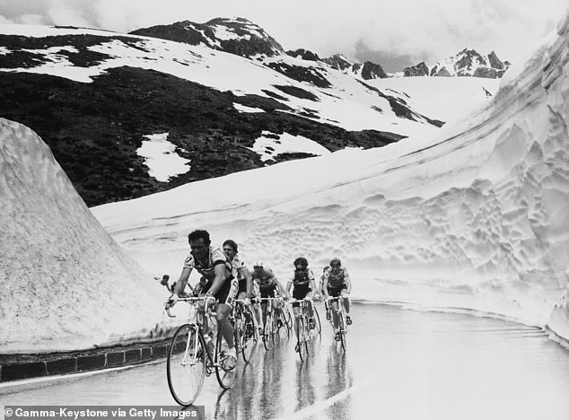 Pictured: Bernard Hinault leading at Saint Gotthard Pass, Tour De Suisse Cycling Race In Switzerland