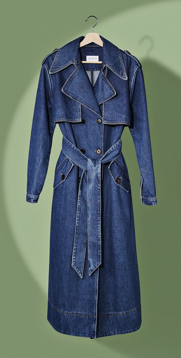 Denim trench coat: £249, aligne.co. Not only does Aligne use FSC-certified recycled cardboard packaging, but the brand also works with the charity Trees For Cities and paid for the planting of 300 in urban spaces worldwide in 2022