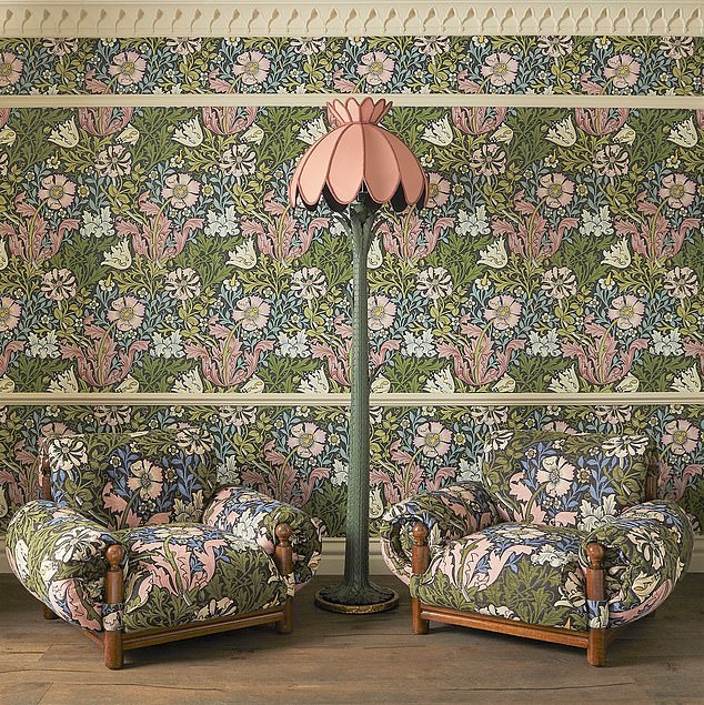 For a more-is-more aesthetic, extend the pattern to walls, armchairs, cushions and lampshades. Armchairs from the House of Hackney x 1stdibs.com collaboration